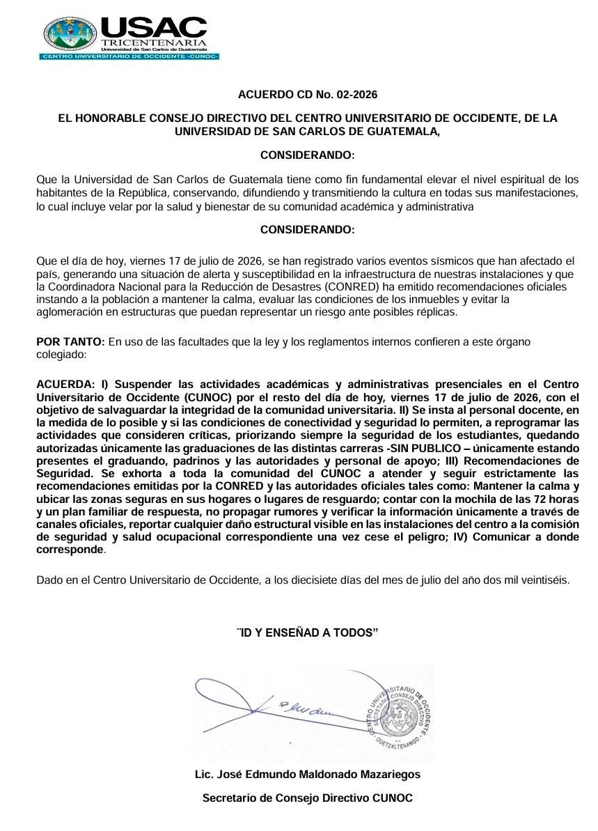 Suspensión de actividades 17 de julio 2026