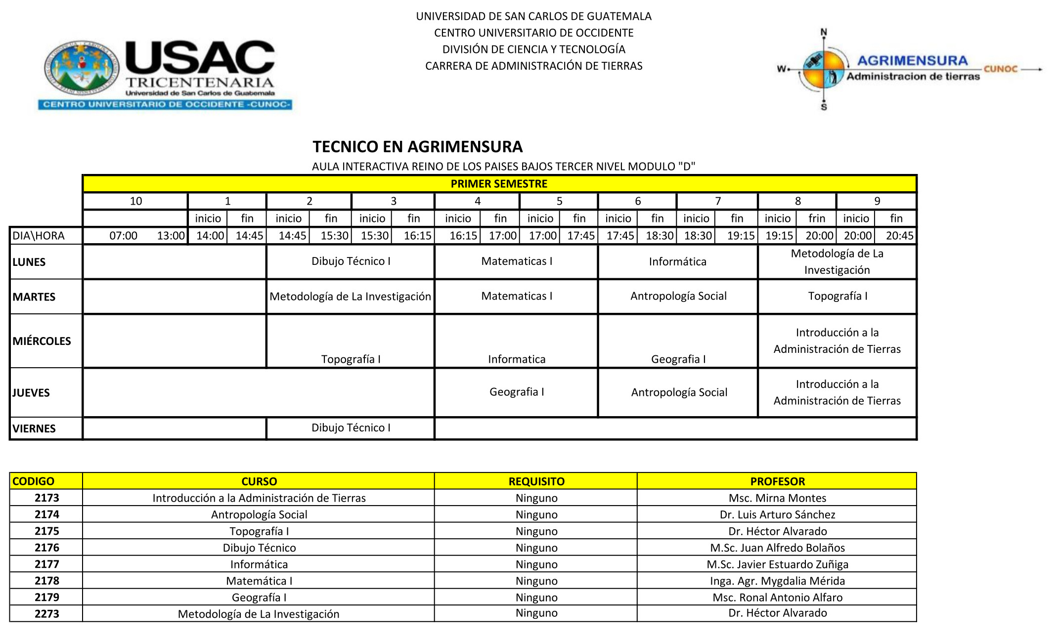Horario de Primer Semestre 2026 AT
